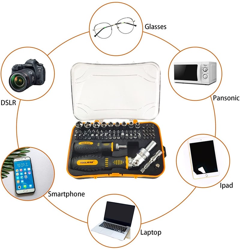 TOOLMAK 61pcs Ratcheting Screwdriver Set Socket Set Precision Screwdriver Bit Set with Rotatable Ratchet Handles & Storage Case Household Repair Tool Kits for Bike Watches and glasses phones etc - Image 5